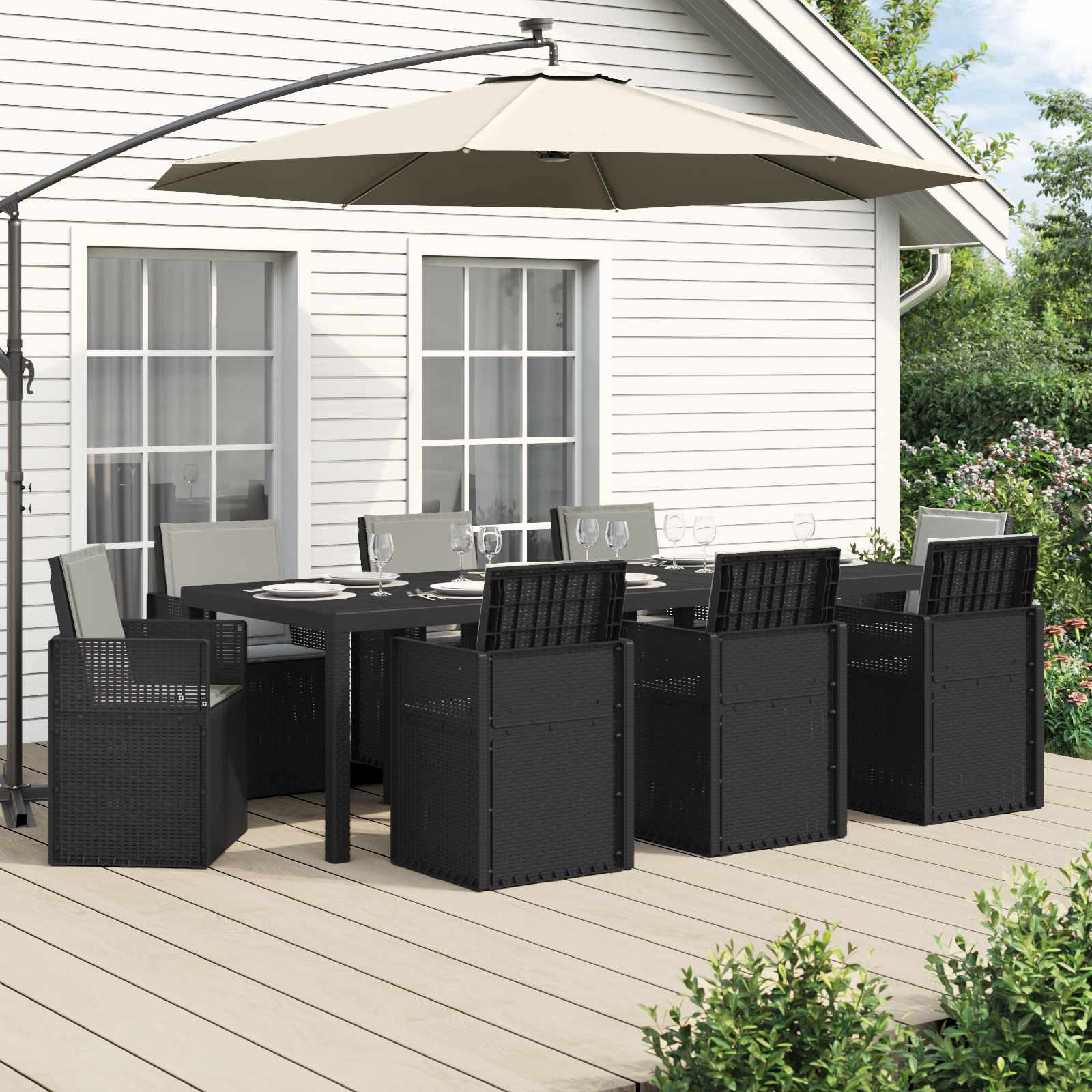 vidaXL Tuin eettafelset met kussen 3 pcs Antraciet- en crèmekleurig PP