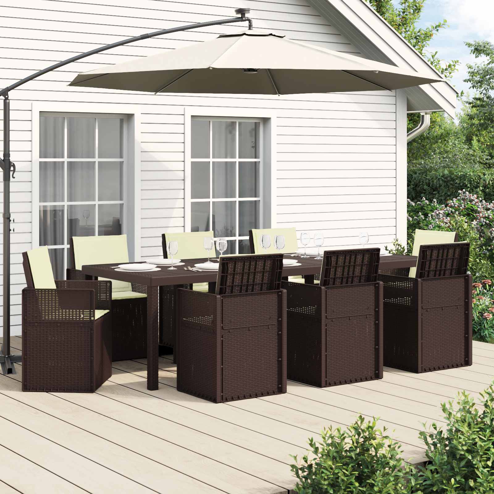 vidaXL Tuin eettafelset met kussen 3 pcs Antraciet- en crèmekleurig PP