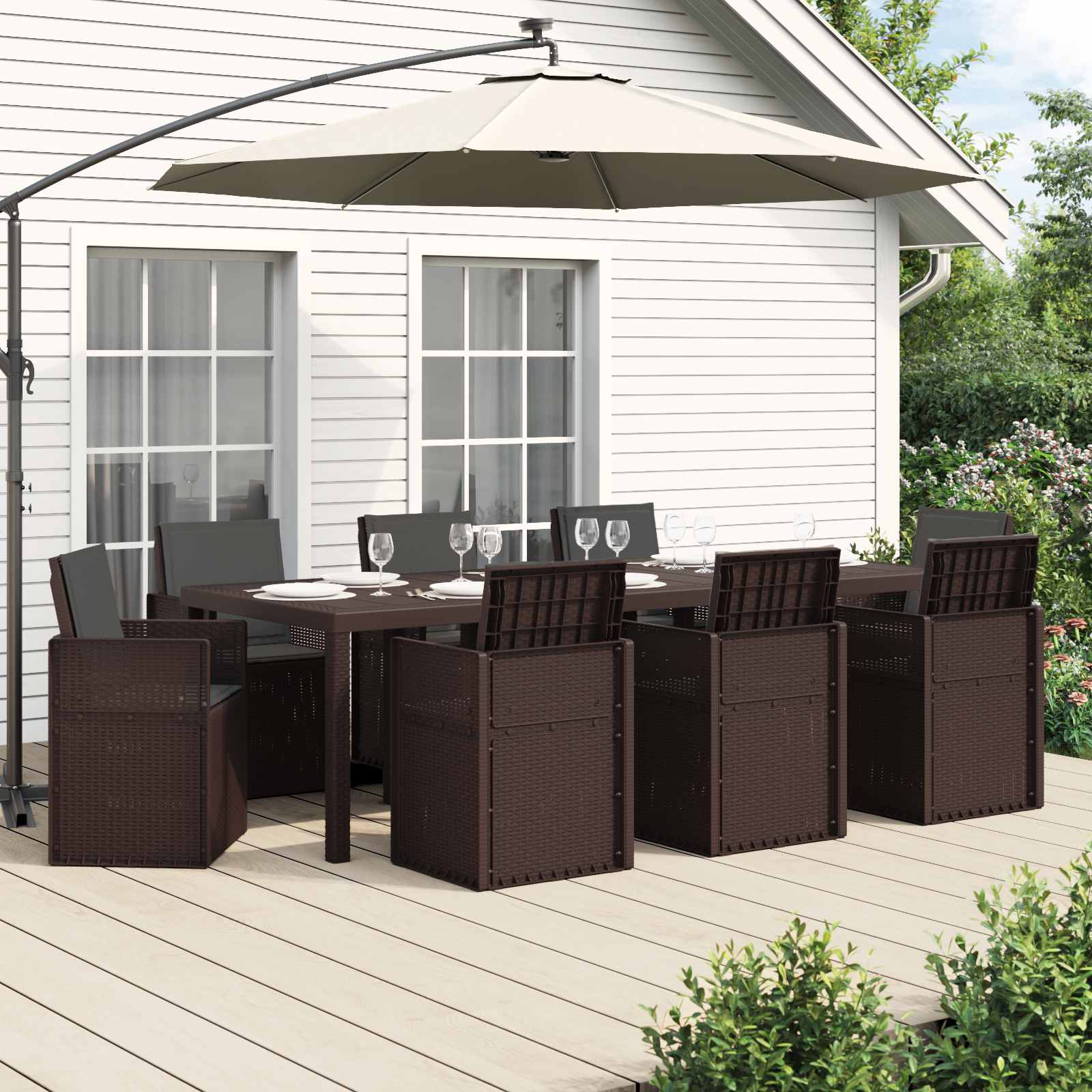 vidaXL Tuin eettafelset met kussen 3 pcs Antraciet- en crèmekleurig PP