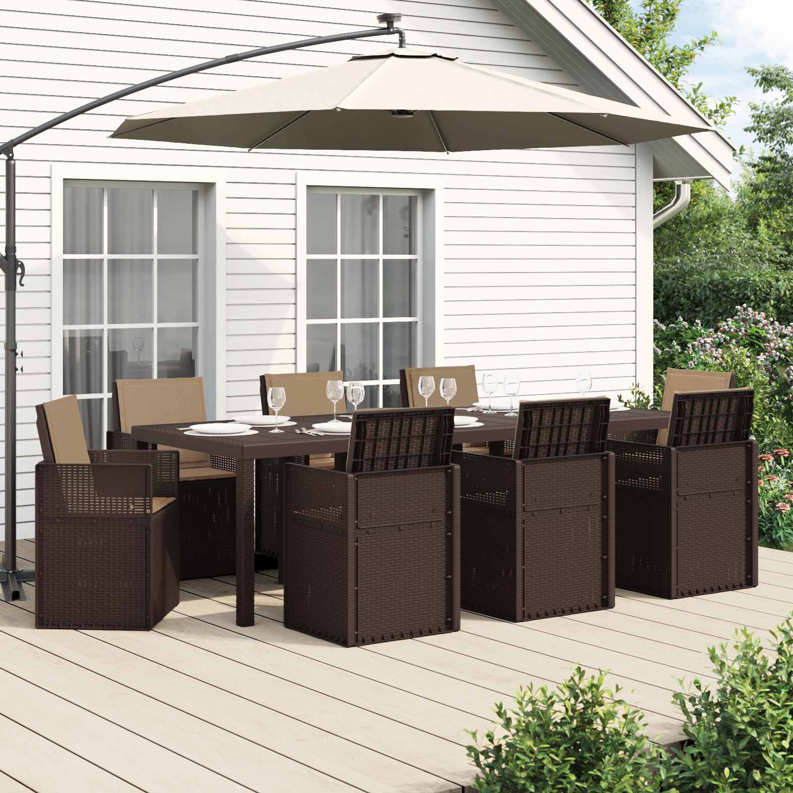 vidaXL Tuin eettafelset met kussen 3 pcs Antraciet- en crèmekleurig PP
