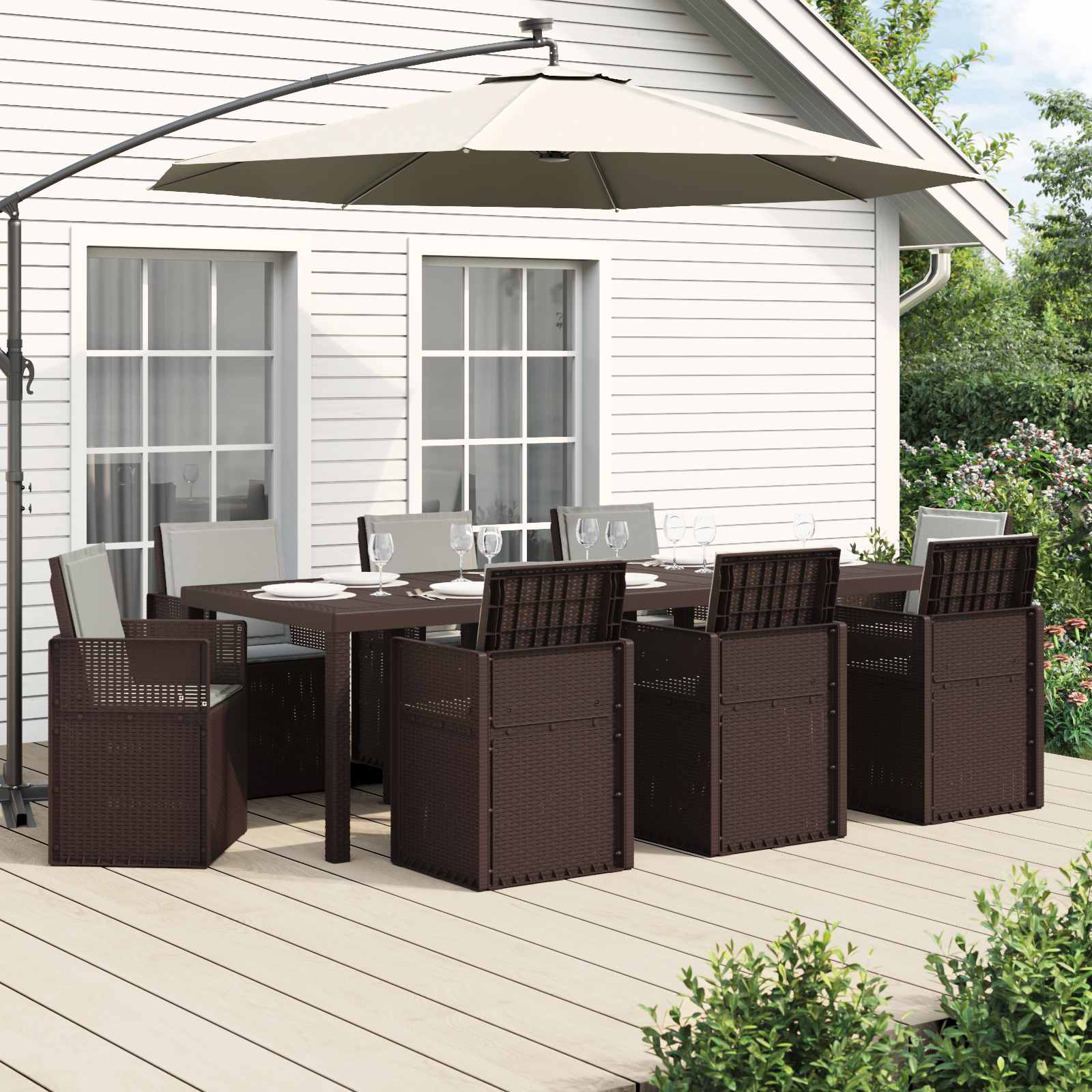 vidaXL Tuin eettafelset met kussen 3 pcs Antraciet- en crèmekleurig PP