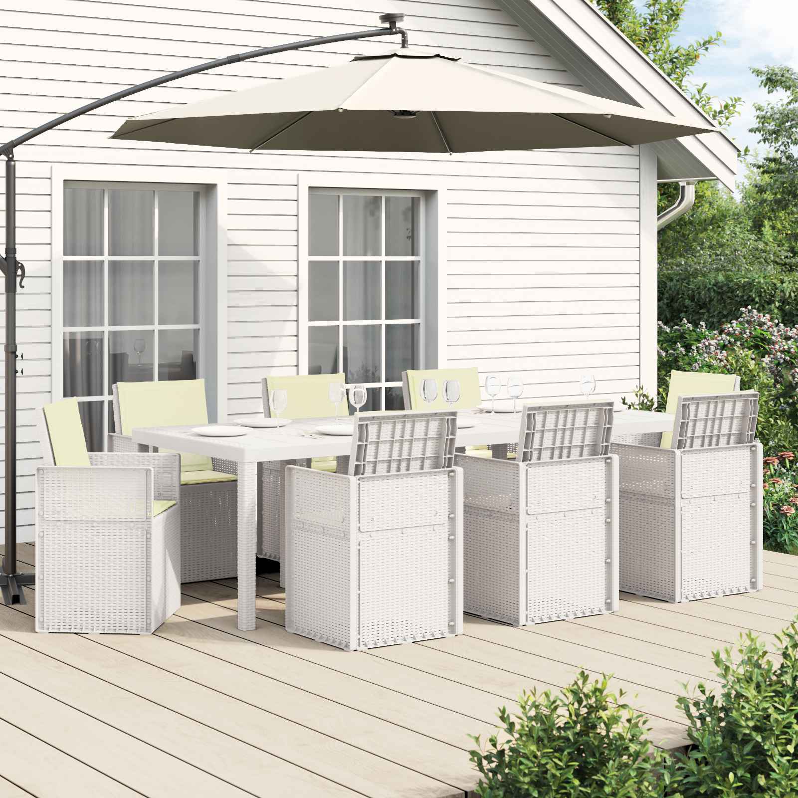 vidaXL Tuin eettafelset met kussen 3 pcs Antraciet- en crèmekleurig PP