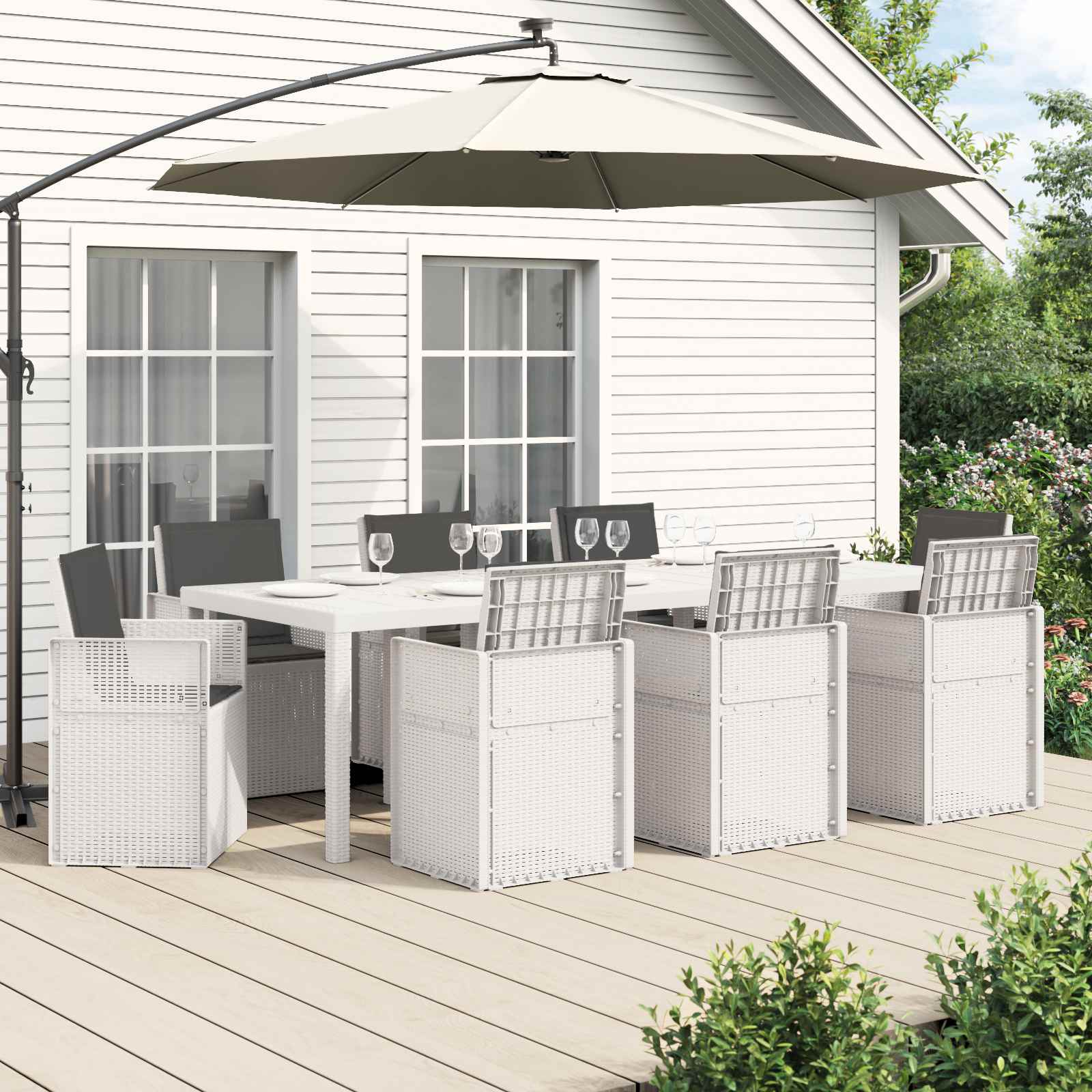 vidaXL Tuin eettafelset met kussen 3 pcs Antraciet- en crèmekleurig PP
