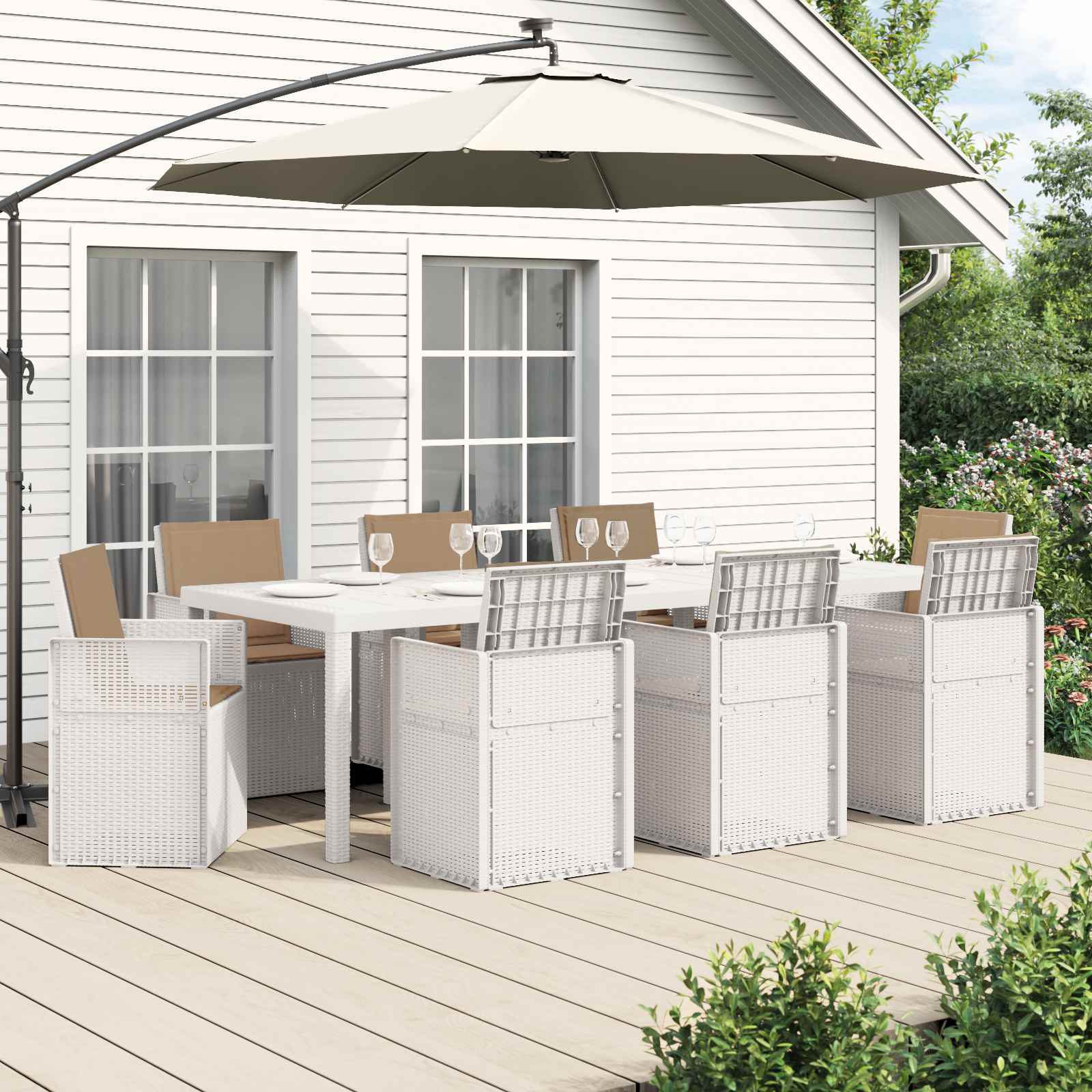 vidaXL Tuin eettafelset met kussen 3 pcs Antraciet- en crèmekleurig PP