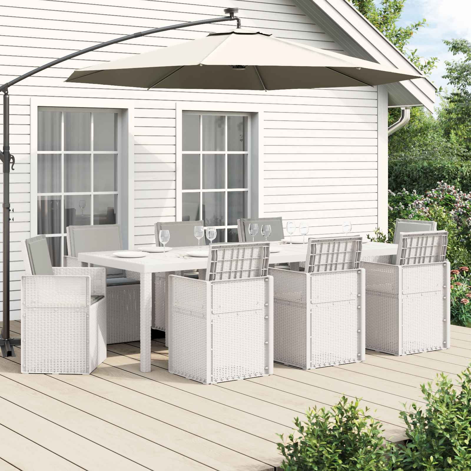 vidaXL Tuin eettafelset met kussen 3 pcs Antraciet- en crèmekleurig PP