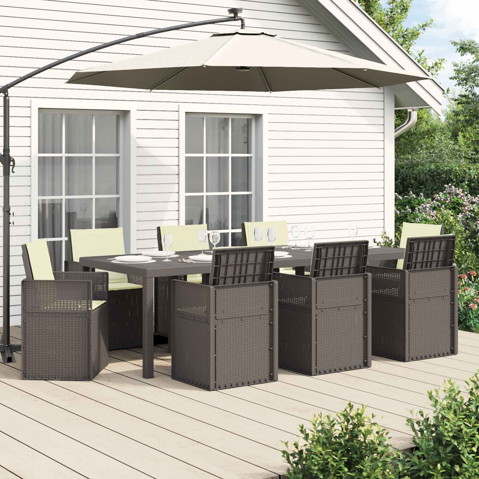 vidaXL Tuin eettafelset met kussen 3 pcs Antraciet- en crèmekleurig PP