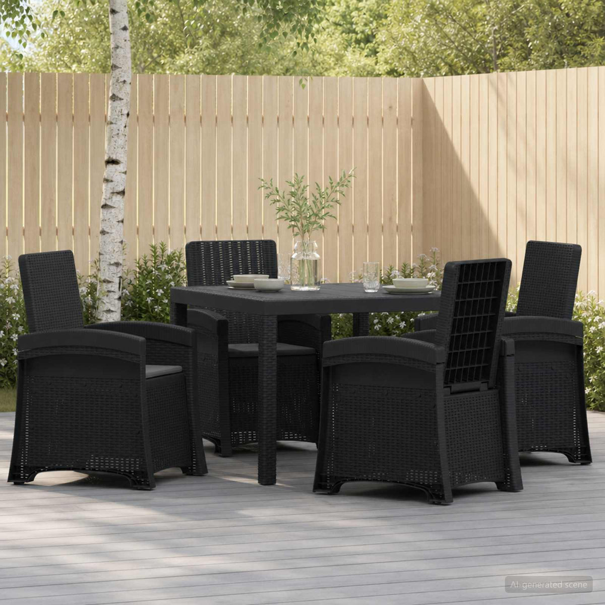 vidaXL Tuin eettafelset 5 st Antraciet- en crèmekleurig PP