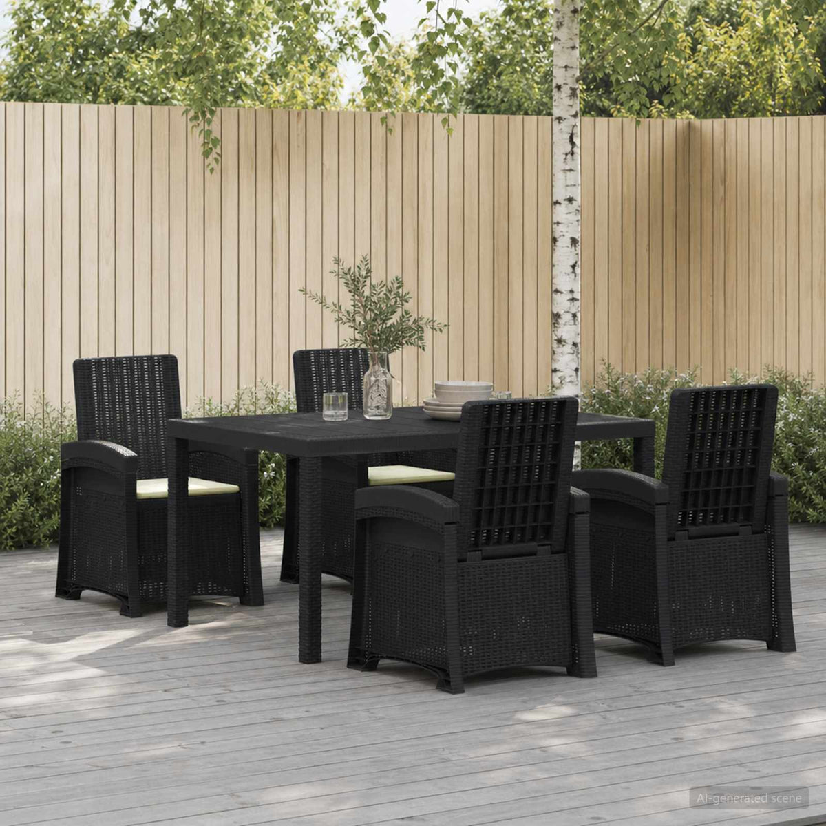 vidaXL Tuin eettafelset 5 st Antraciet- en crèmekleurig PP