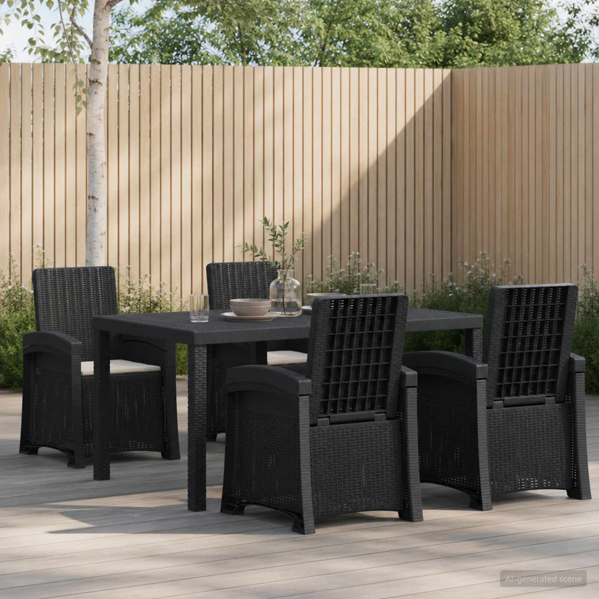 vidaXL Tuin eettafelset 5 st Antraciet- en crèmekleurig PP