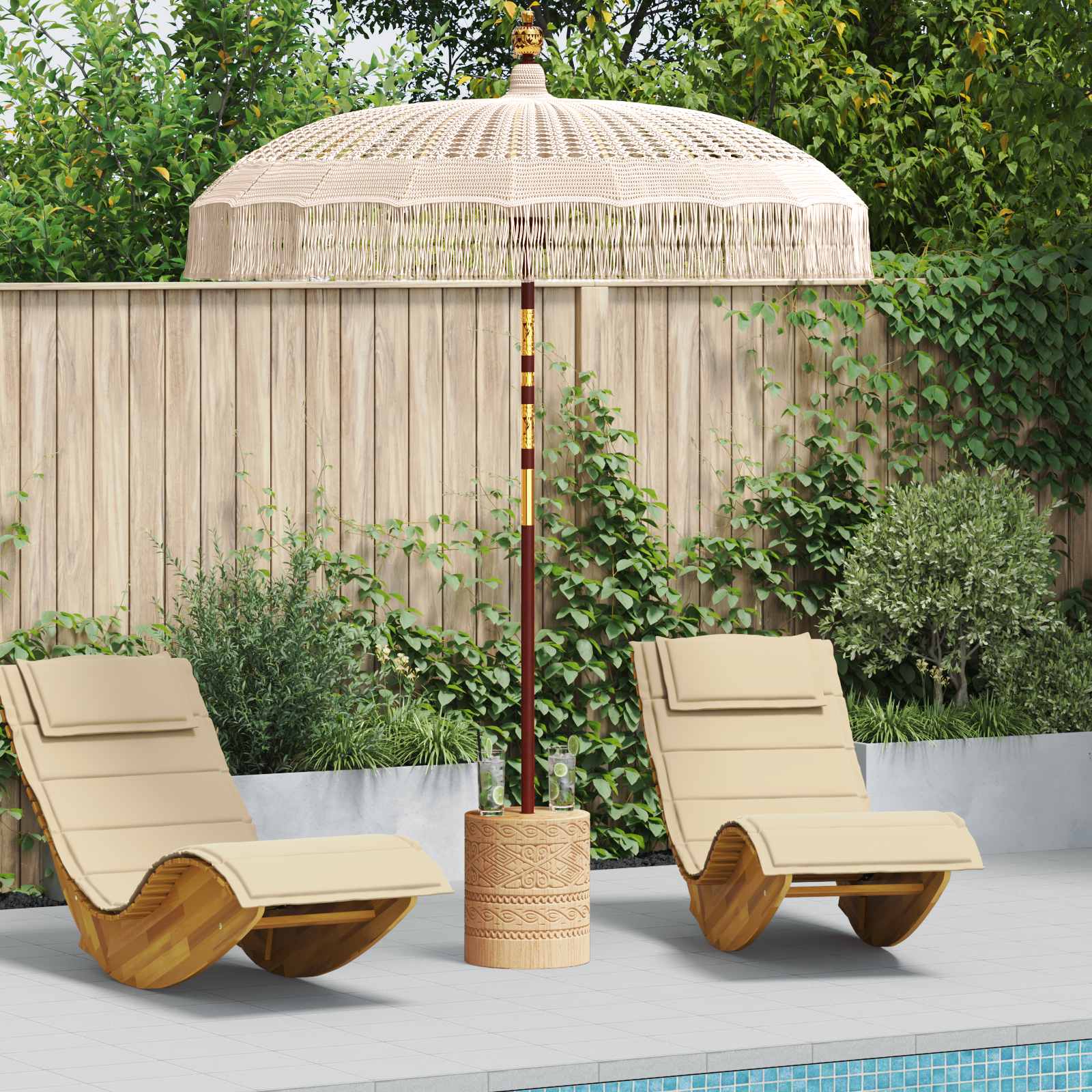 vidaXL Parasol Set 192 x 192 x 250 cm Massief Bamboehout en Katoen