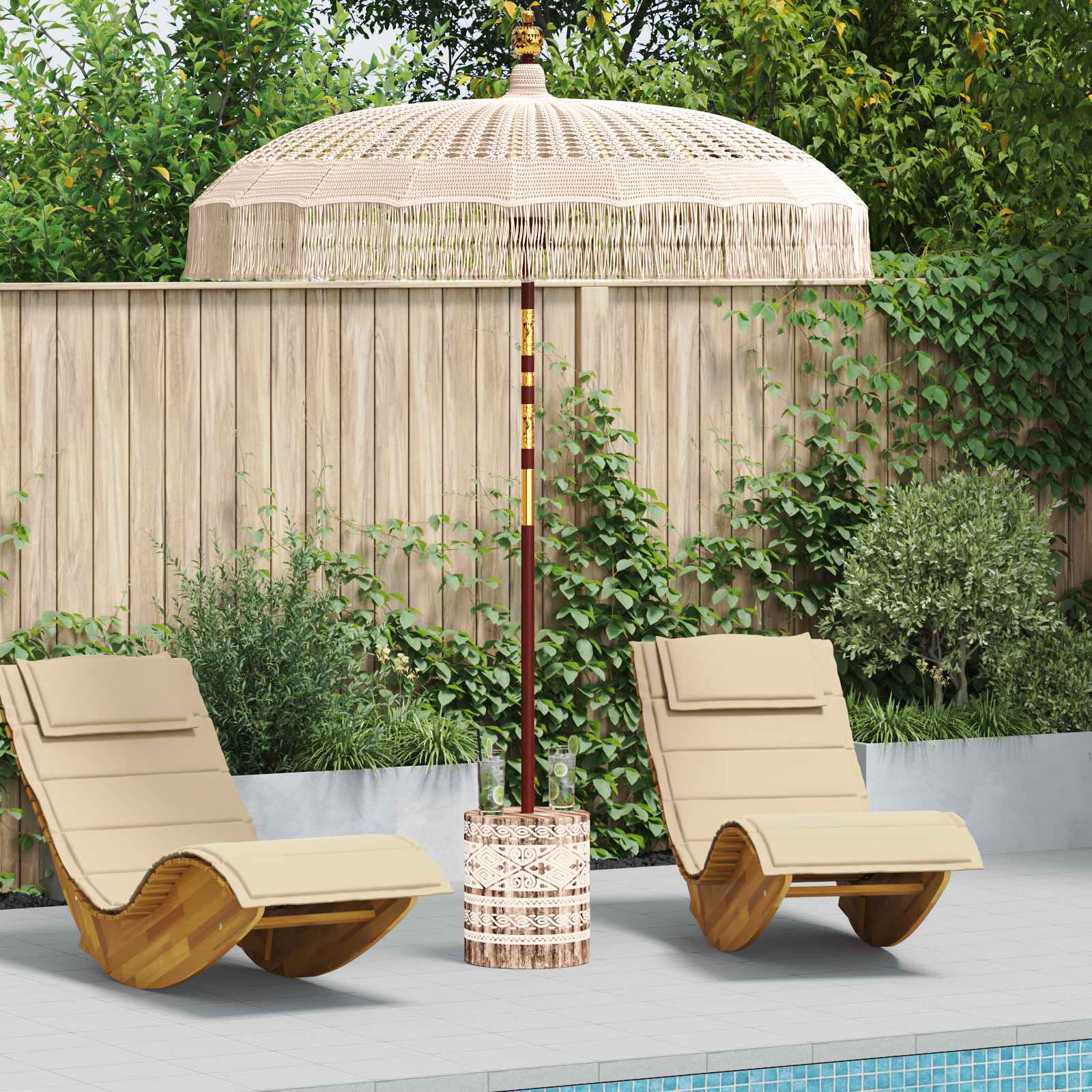 vidaXL Parasol Set 192 x 192 x 250 cm Massief Bamboehout en Katoen