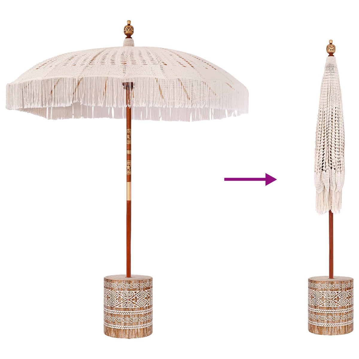vidaXL Parasol Set 192 x 192 x 250 cm Massief Bamboehout en Katoen