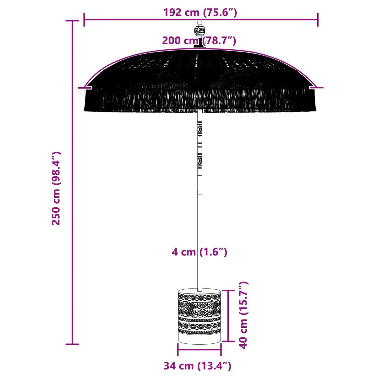vidaXL Parasol Set 192 x 192 x 250 cm Massief Bamboehout en Katoen