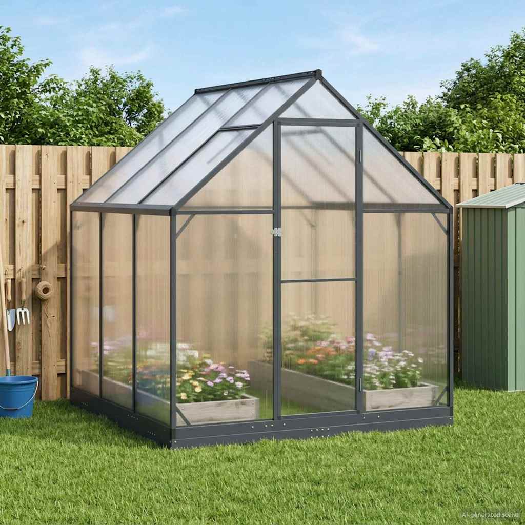 vidaXL Tuin Serre met de deur Antracietkleurig 183,5 x 183,5 x 207 cm