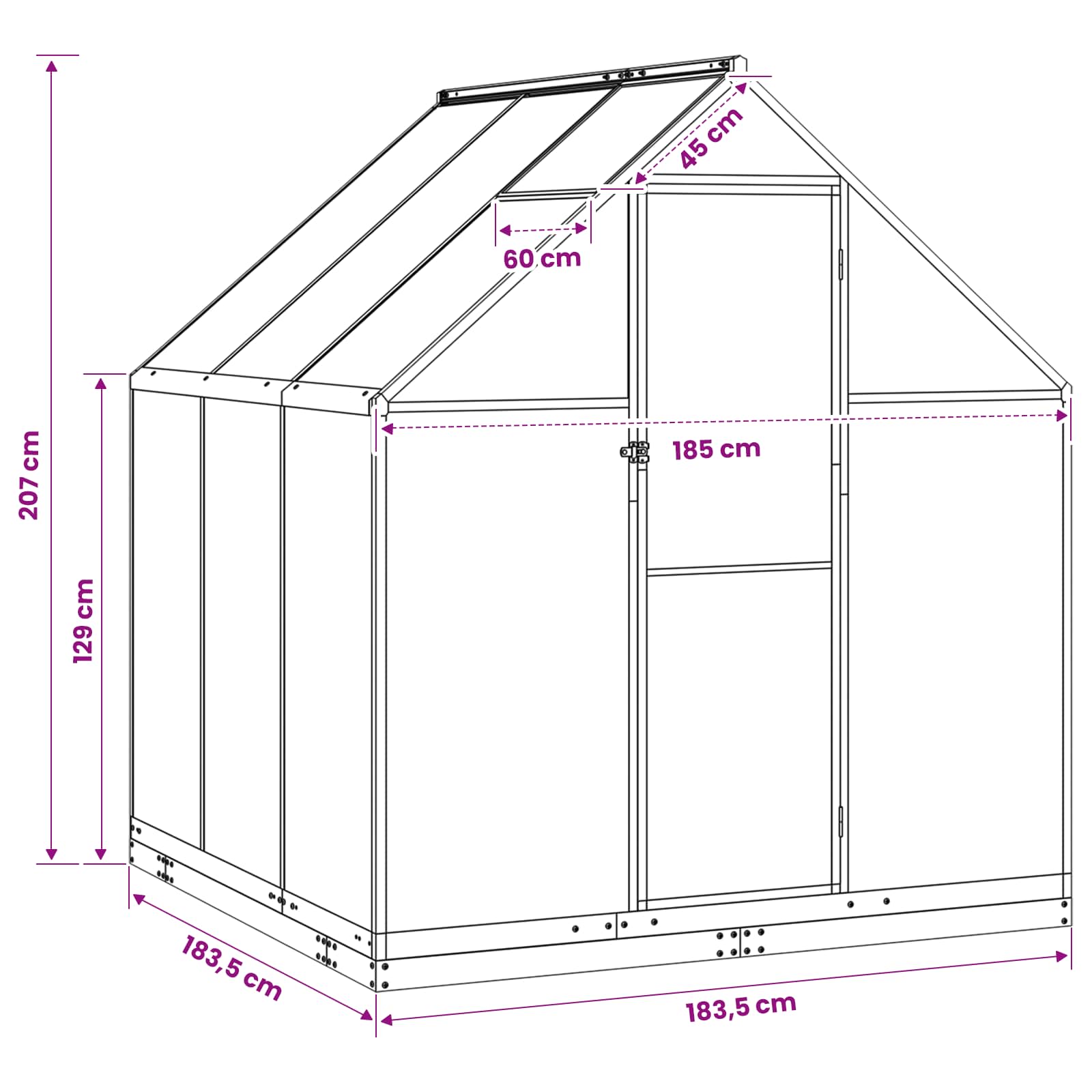 vidaXL Tuin Serre met de deur Antracietkleurig 183,5 x 183,5 x 207 cm