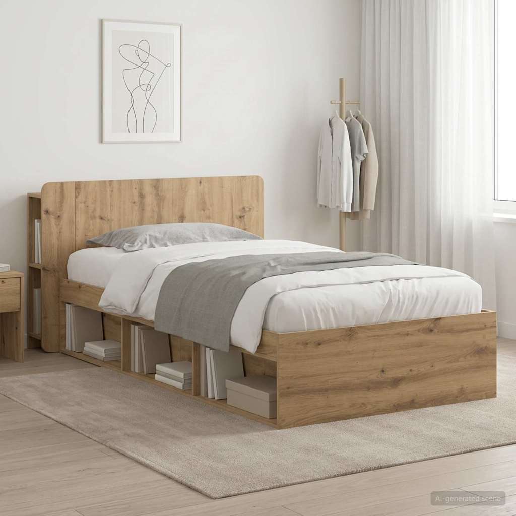 vidaXL Bedframe met opslag Artisanaal eiken 75 x 190 cm Bewerkt hout