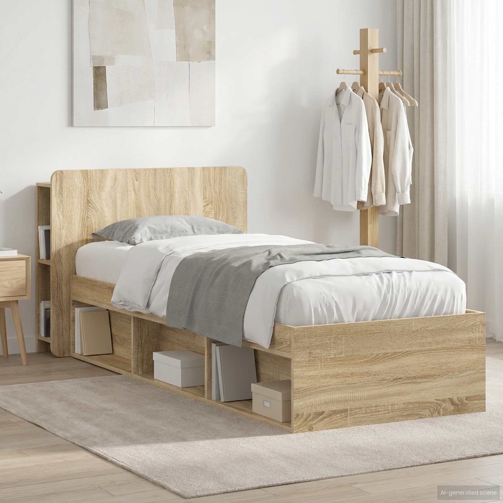 vidaXL Bedframe met opslag Artisanaal eiken 75 x 190 cm Bewerkt hout