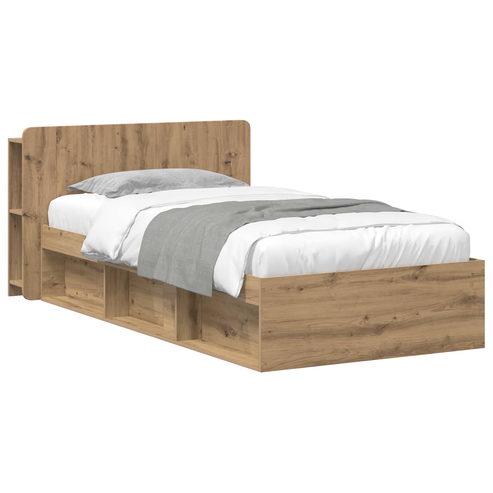 vidaXL Bedframe met opslag Artisanaal eiken 75 x 190 cm Bewerkt hout