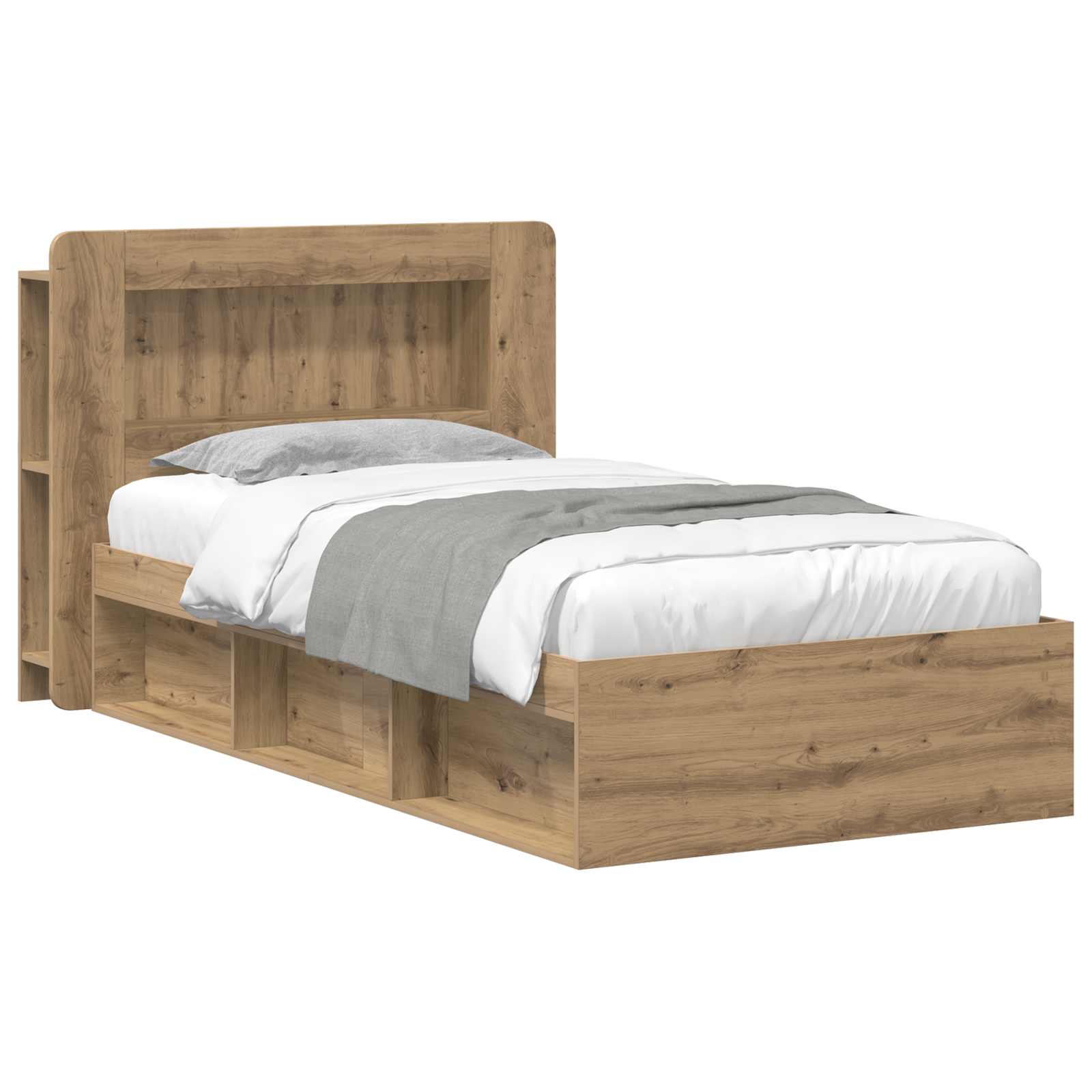 vidaXL Bedframe met opslag Artisanaal eiken 75 x 190 cm Bewerkt hout