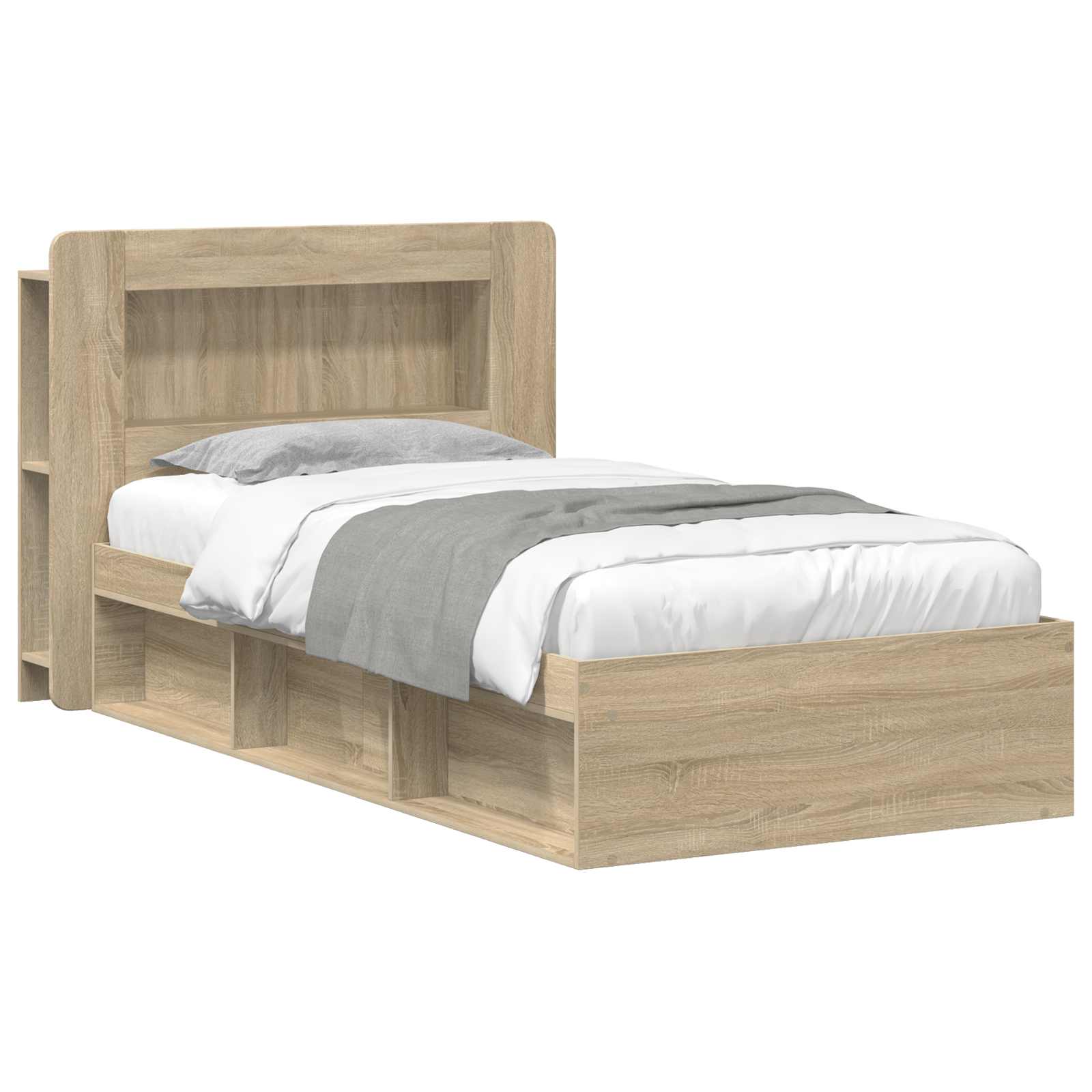 vidaXL Bedframe met opslag Artisanaal eiken 75 x 190 cm Bewerkt hout