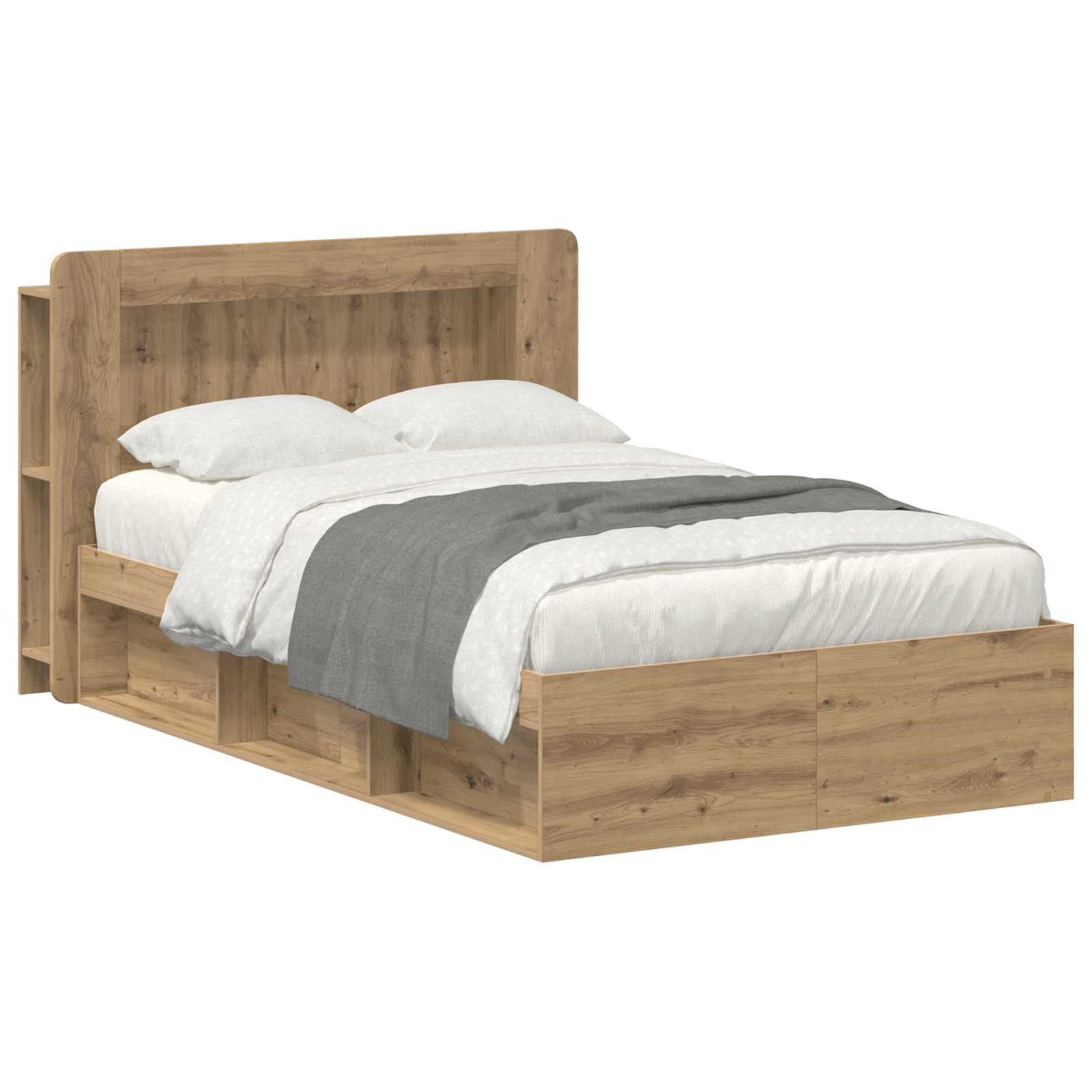 vidaXL Bedframe met opslag Artisanaal eiken 75 x 190 cm Bewerkt hout