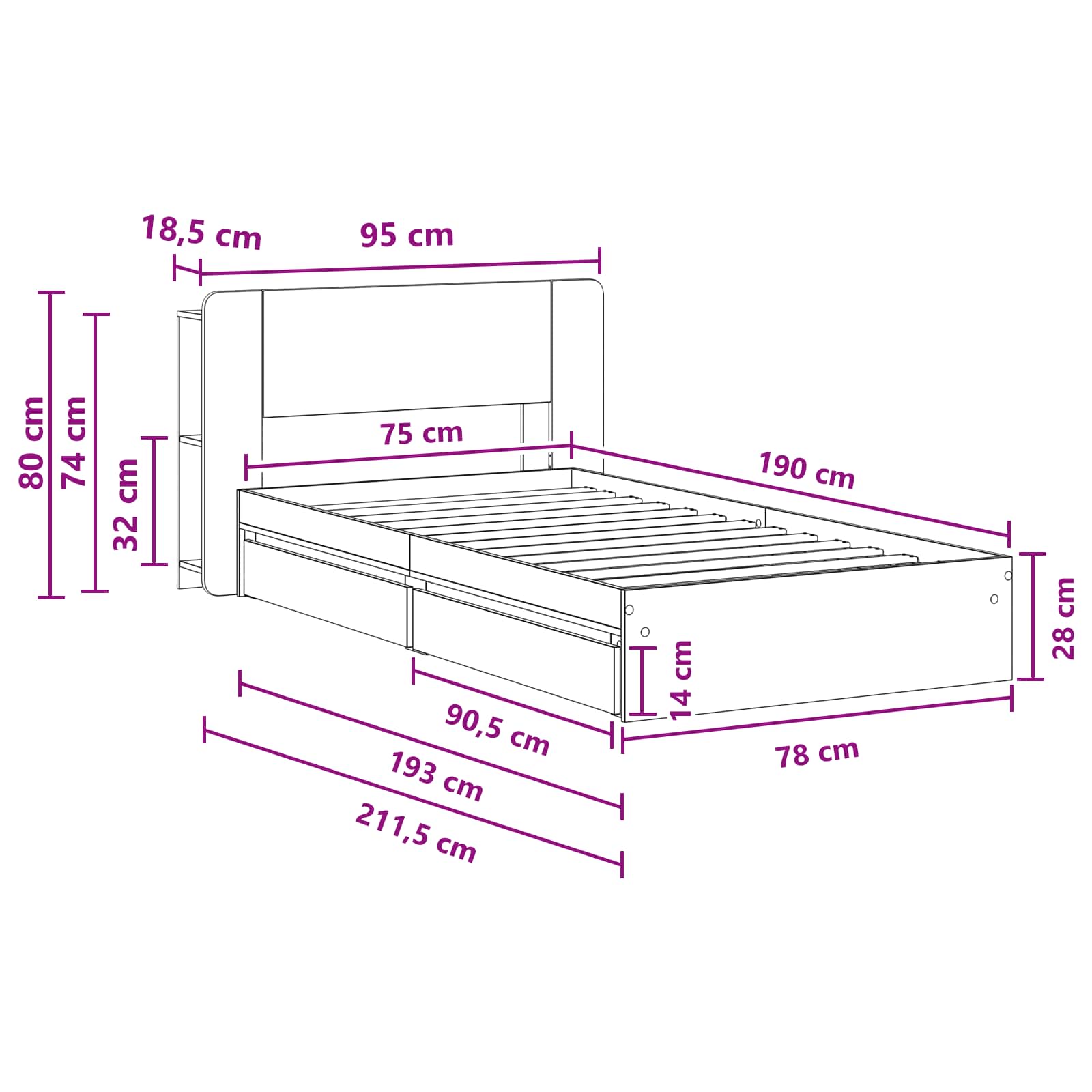 vidaXL Bedframe met opslag Bewerkt hout