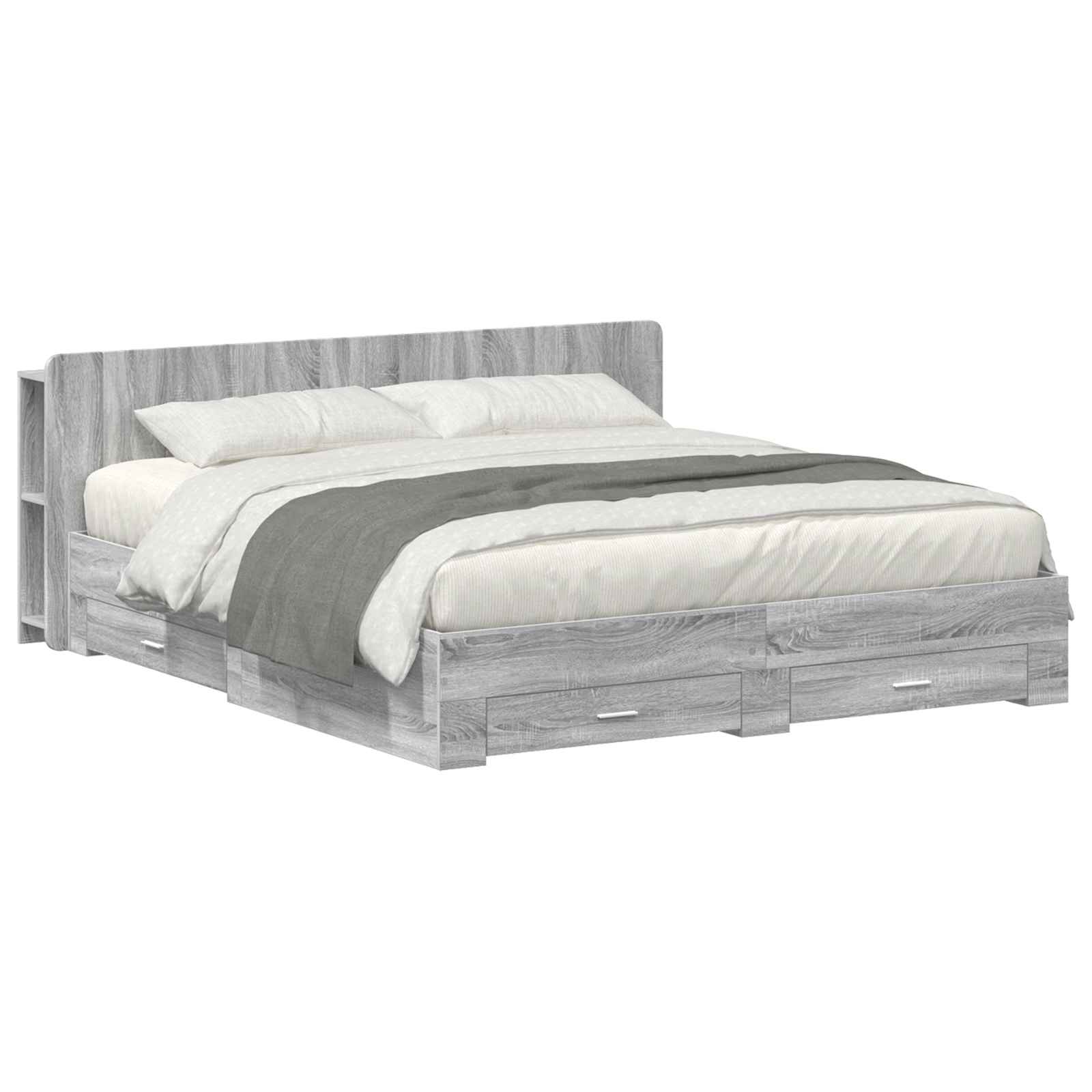 vidaXL Bedframe met opbergruimte en hoofdbord Zwart 180 x 200 cm