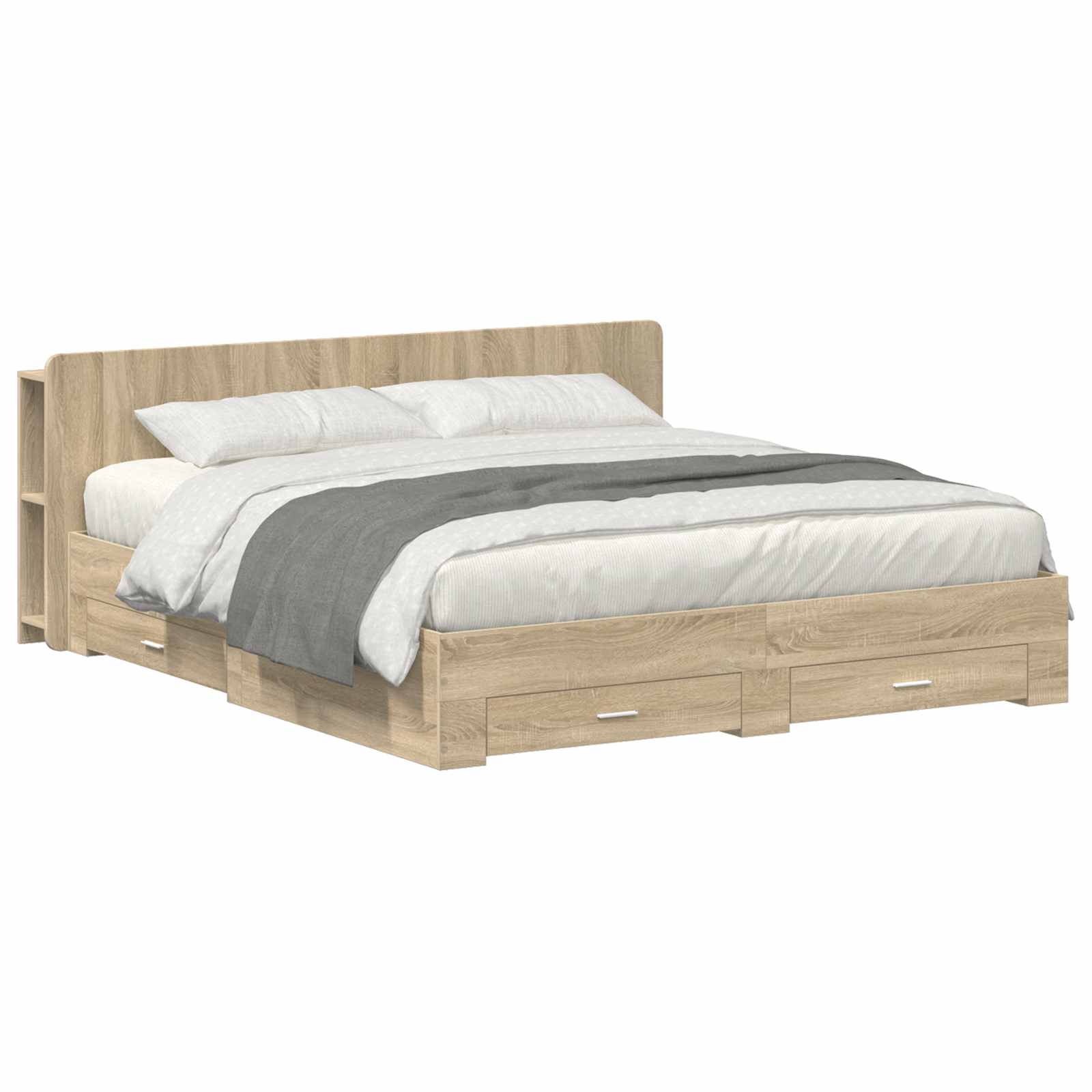 vidaXL Bedframe met opbergruimte en hoofdbord Zwart 180 x 200 cm