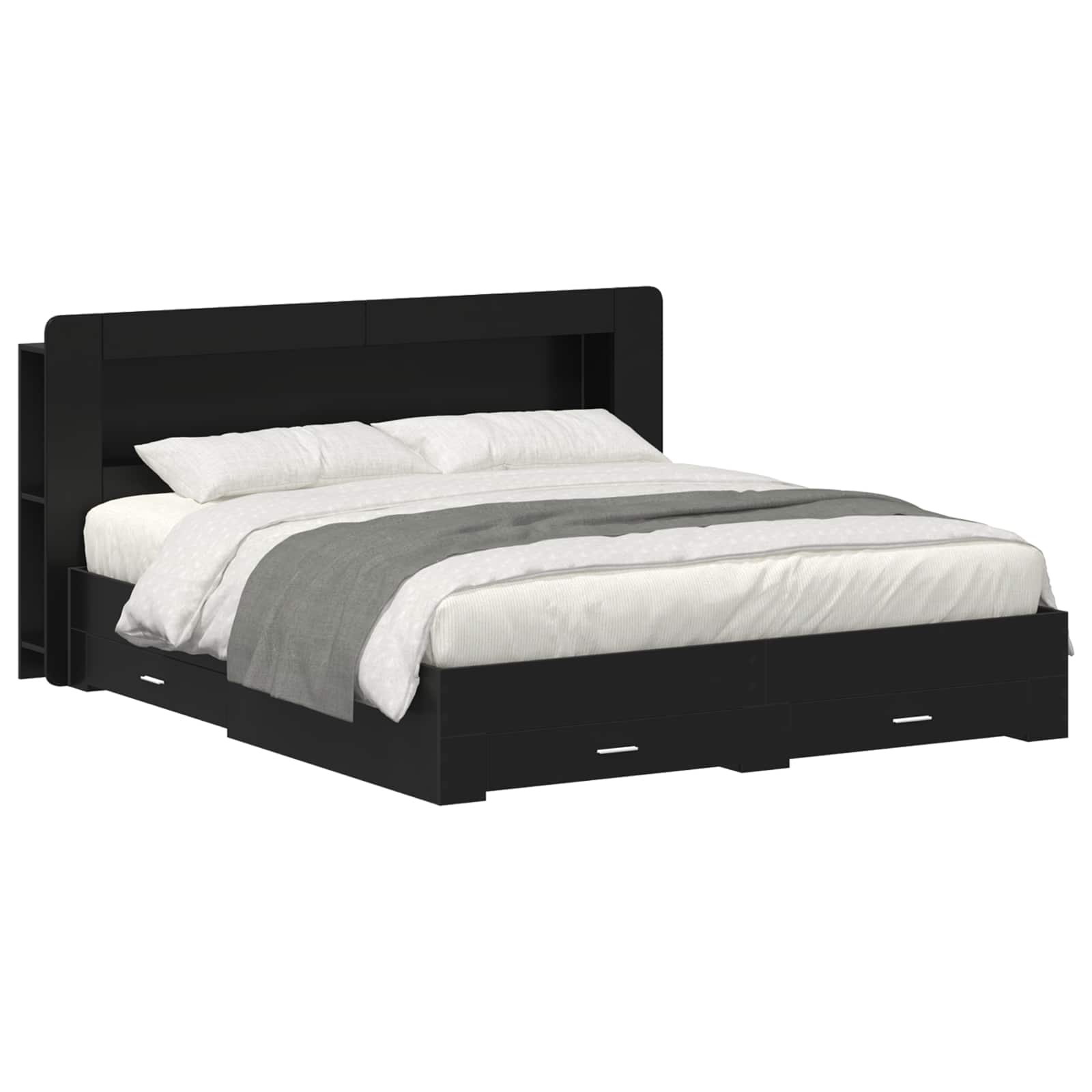 vidaXL Bedframe met opbergruimte en hoofdbord Zwart 180 x 200 cm