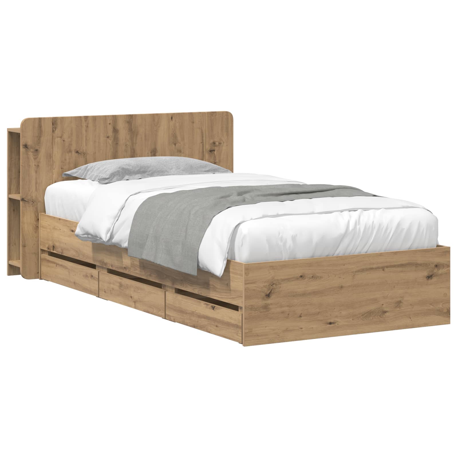 vidaXL Bedframe met opslag Artisanaal eiken 80 x 200 cm Bewerkt hout