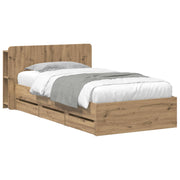 vidaXL Bedframe met opslag Artisanaal eiken 80 x 200 cm Bewerkt hout