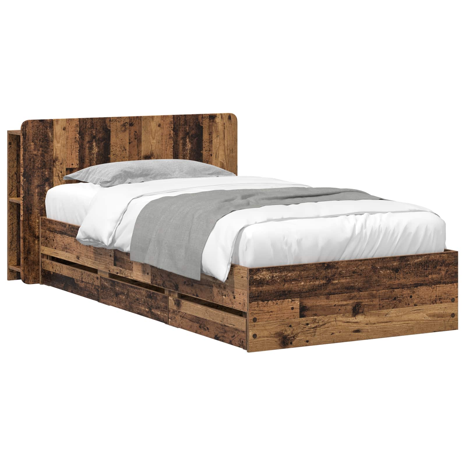 vidaXL Bedframe met opslag Artisanaal eiken 80 x 200 cm Bewerkt hout