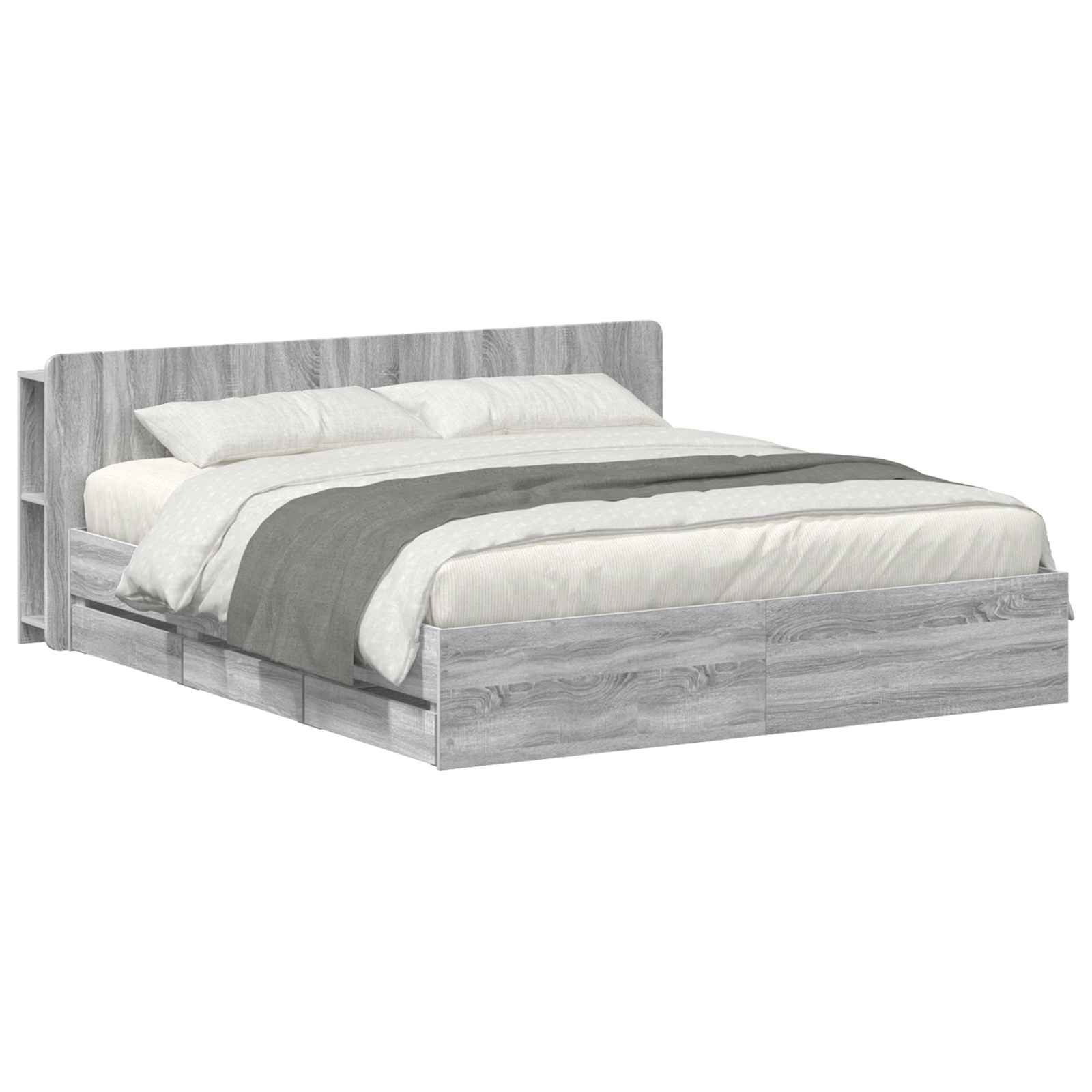 vidaXL Bedframe met opslag Artisanaal eiken 80 x 200 cm Bewerkt hout