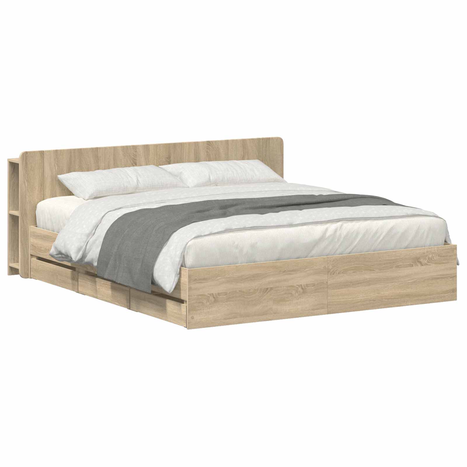 vidaXL Bedframe met opslag Artisanaal eiken 80 x 200 cm Bewerkt hout