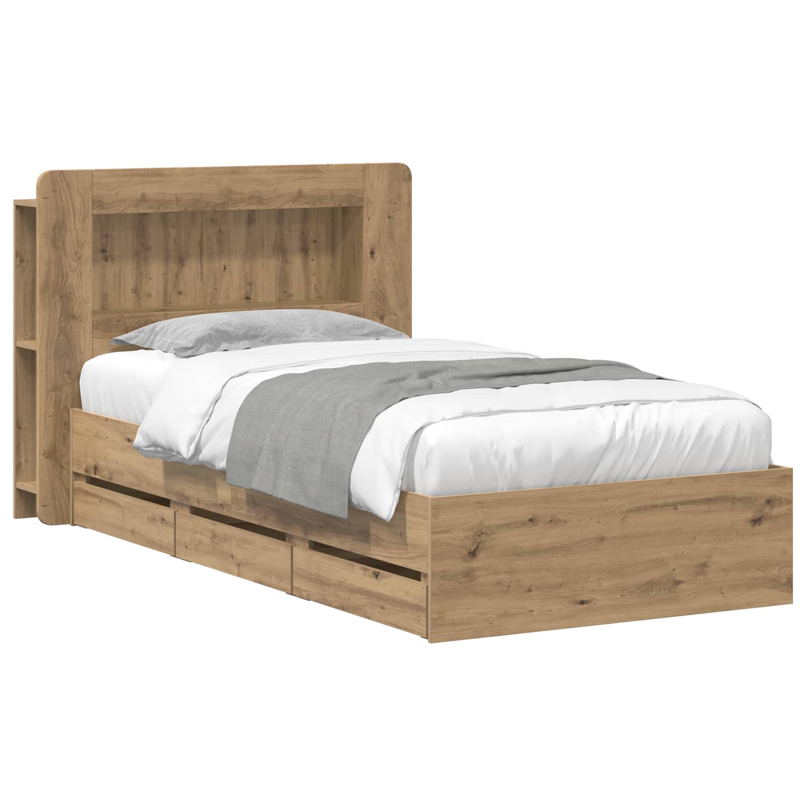 vidaXL Bedframe met opslag Artisanaal eiken 80 x 200 cm Bewerkt hout