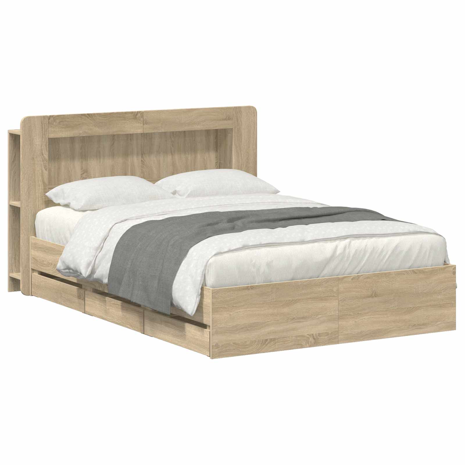 vidaXL Bedframe met opslag Artisanaal eiken 80 x 200 cm Bewerkt hout