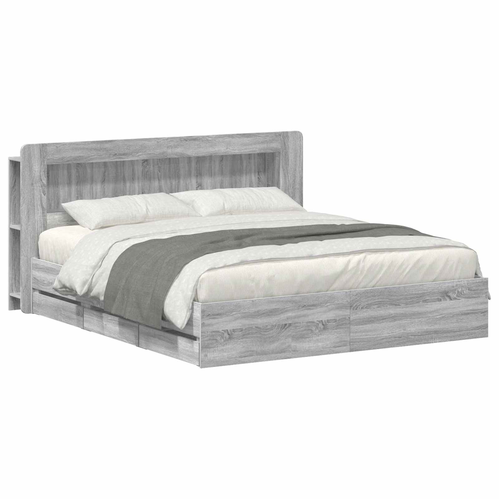 vidaXL Bedframe met opslag Artisanaal eiken 80 x 200 cm Bewerkt hout