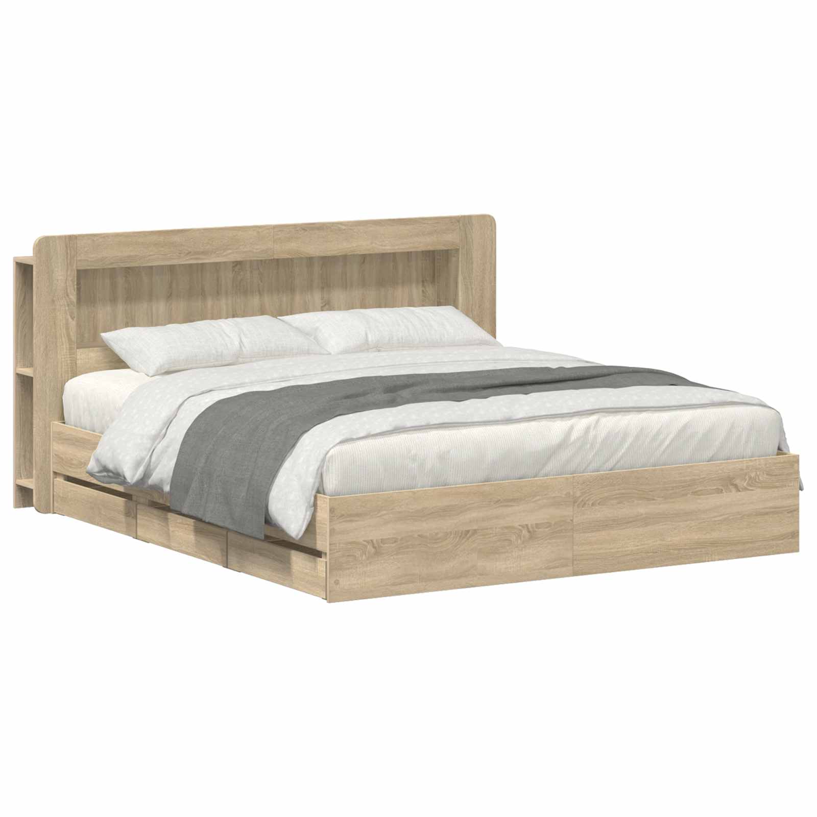 vidaXL Bedframe met opslag Artisanaal eiken 80 x 200 cm Bewerkt hout