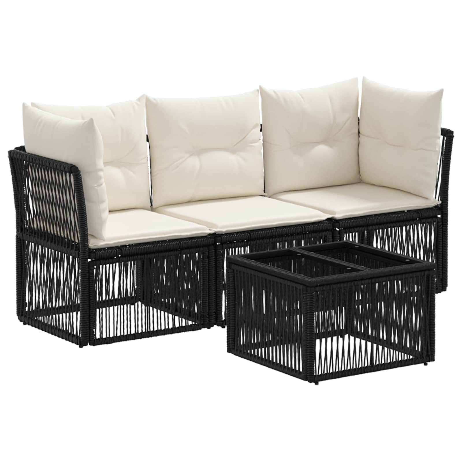 vidaXL Tuinbankenset 4 pcs Zwart poly rattan