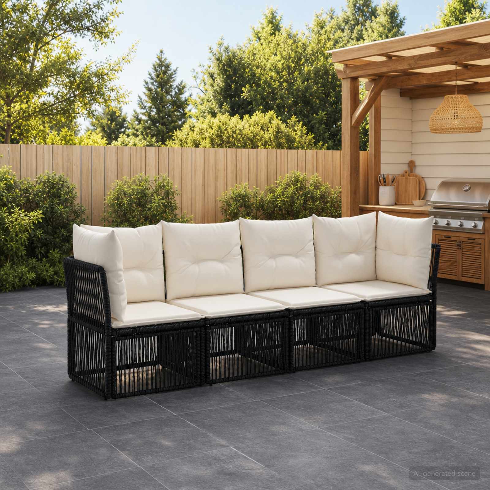 vidaXL Tuinbankenset 5 pcs Zwart poly rattan