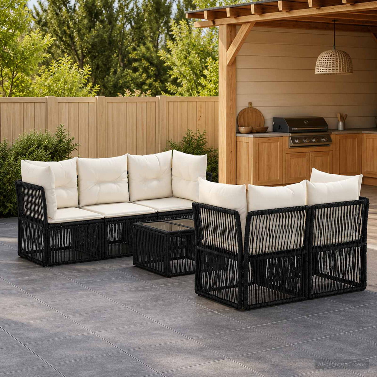 vidaXL Tuinbankenset 6 st Zwart poly rattan