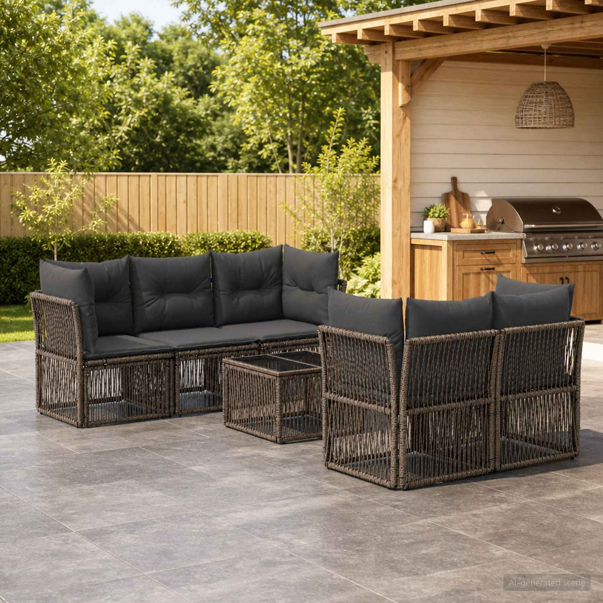vidaXL Tuinbankenset 6 st Zwart poly rattan