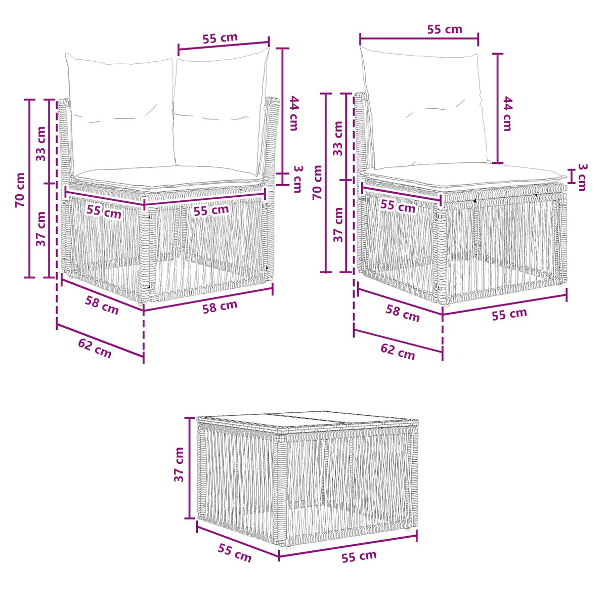 vidaXL Tuinbankenset 7 st Zwart poly rattan