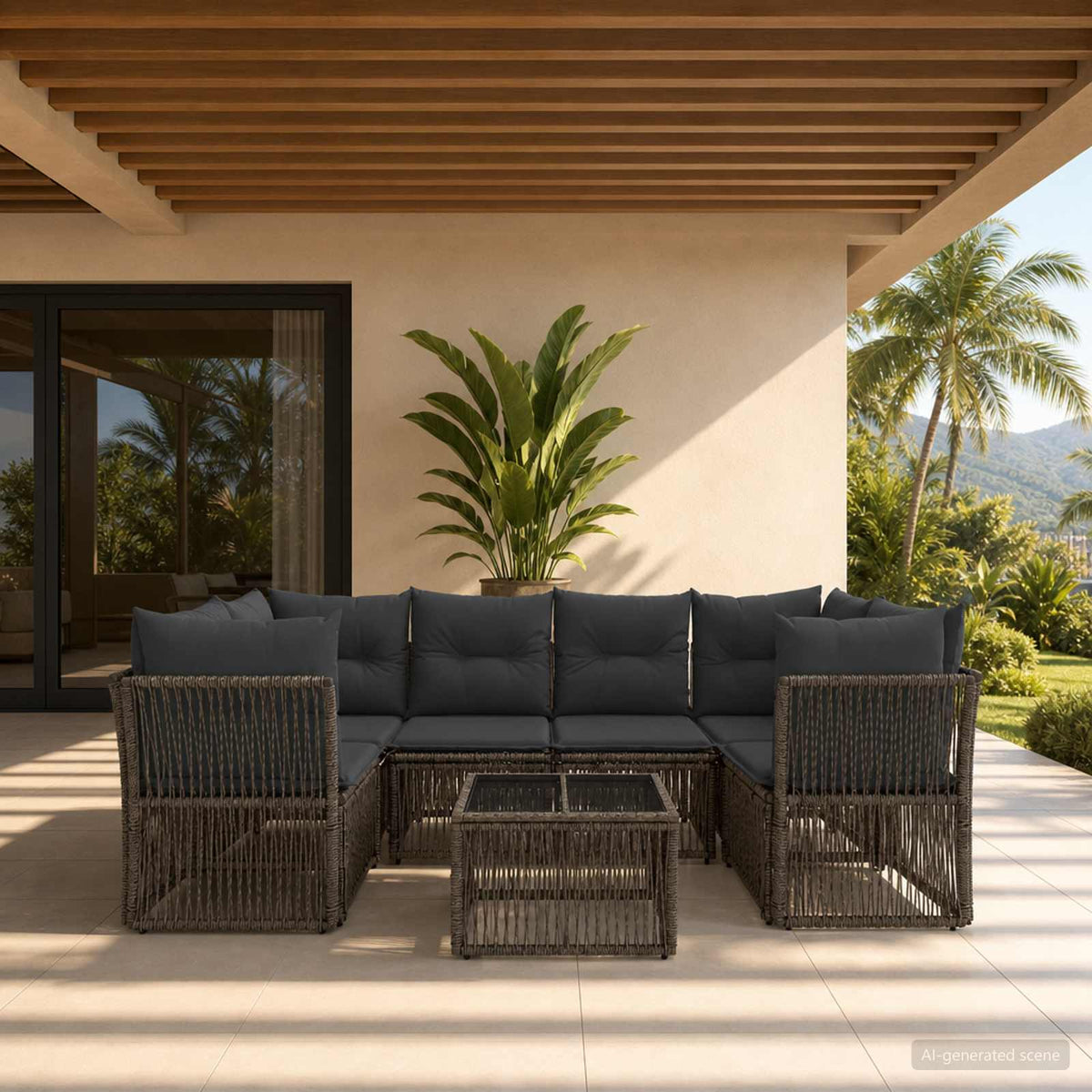 vidaXL Tuinbankenset 7 st Zwart poly rattan
