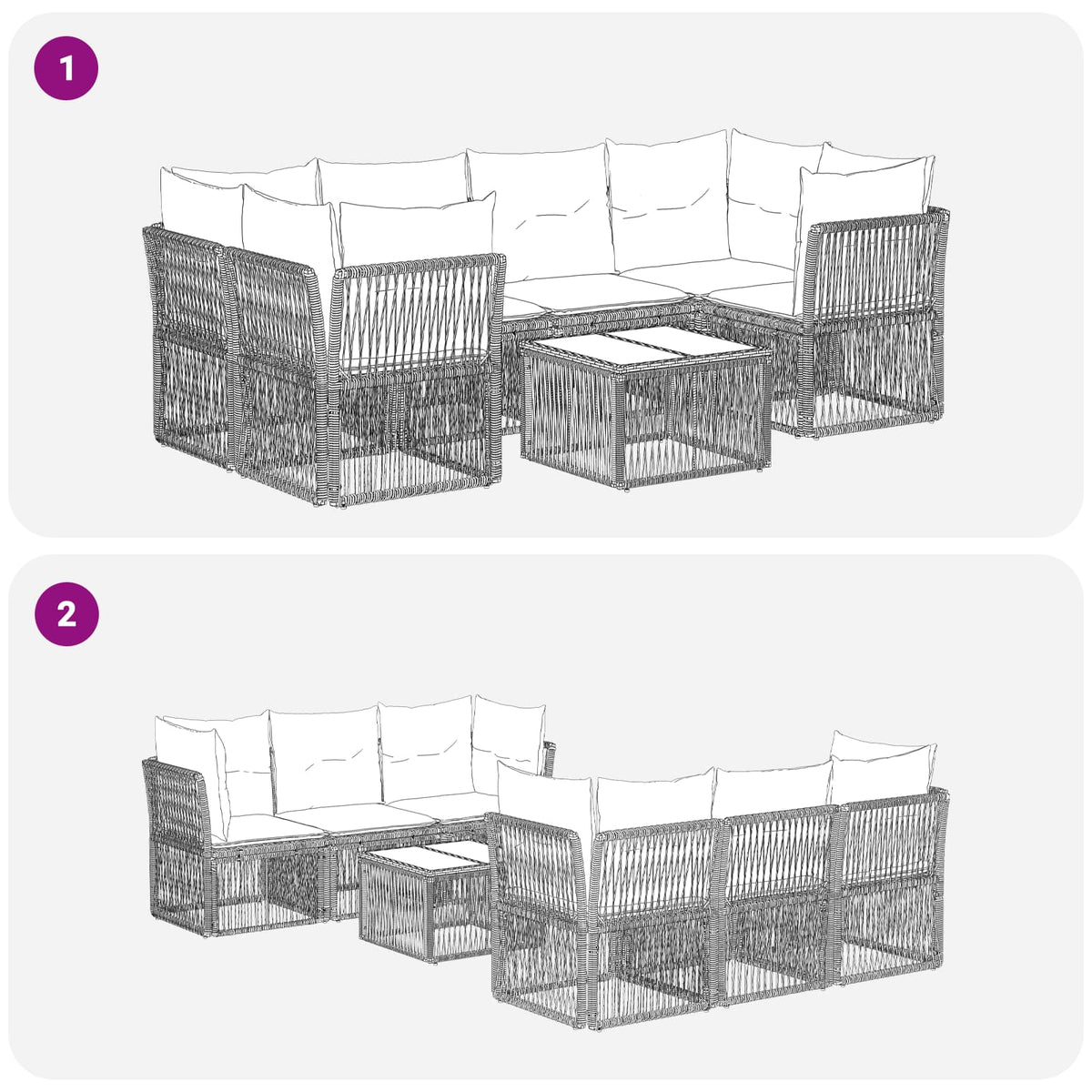 vidaXL Tuinbankenset 7 st Zwart poly rattan