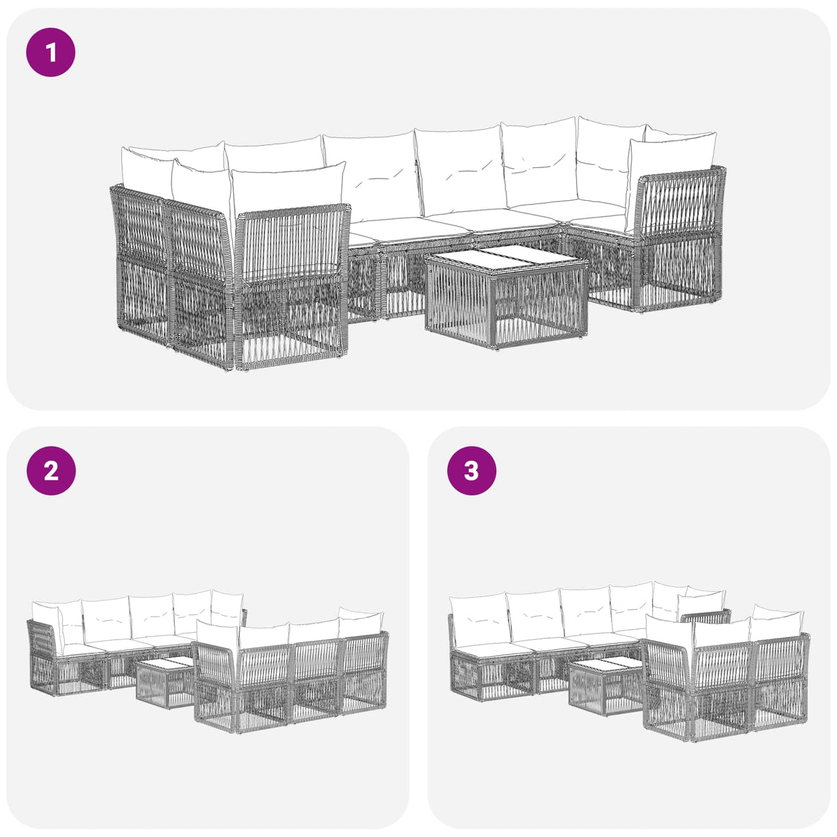 vidaXL Tuinbankenset 8 st Zwart poly rattan