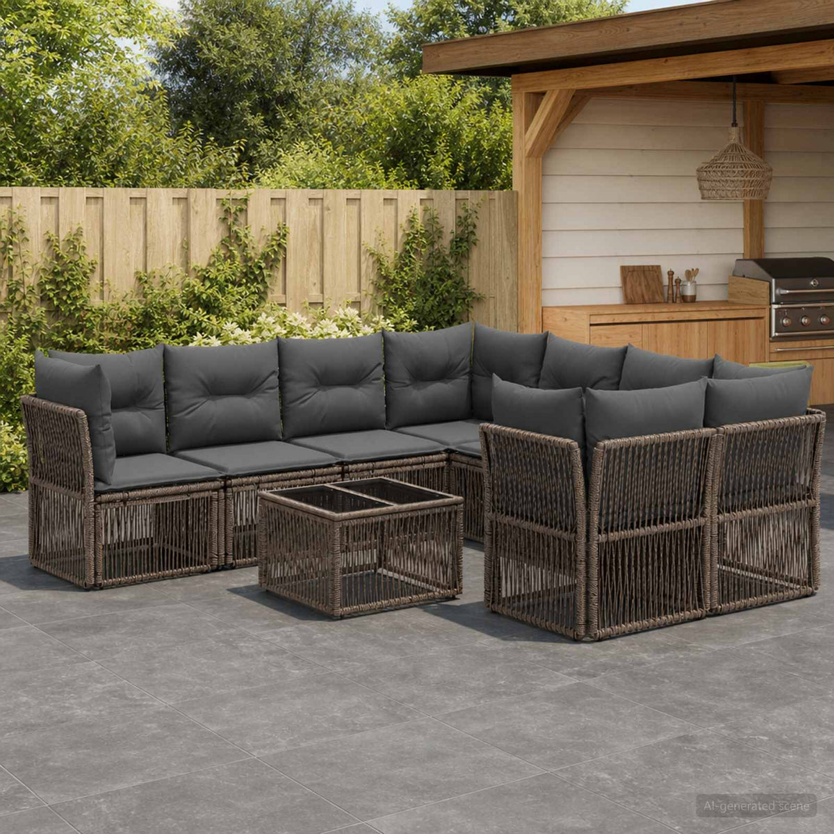 vidaXL Tuinbankenset 9 st Zwart poly rattan