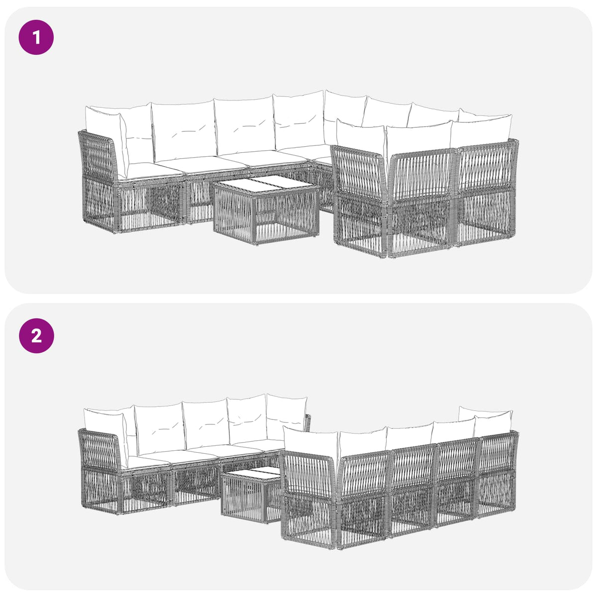 vidaXL Tuinbankenset 9 st Zwart poly rattan