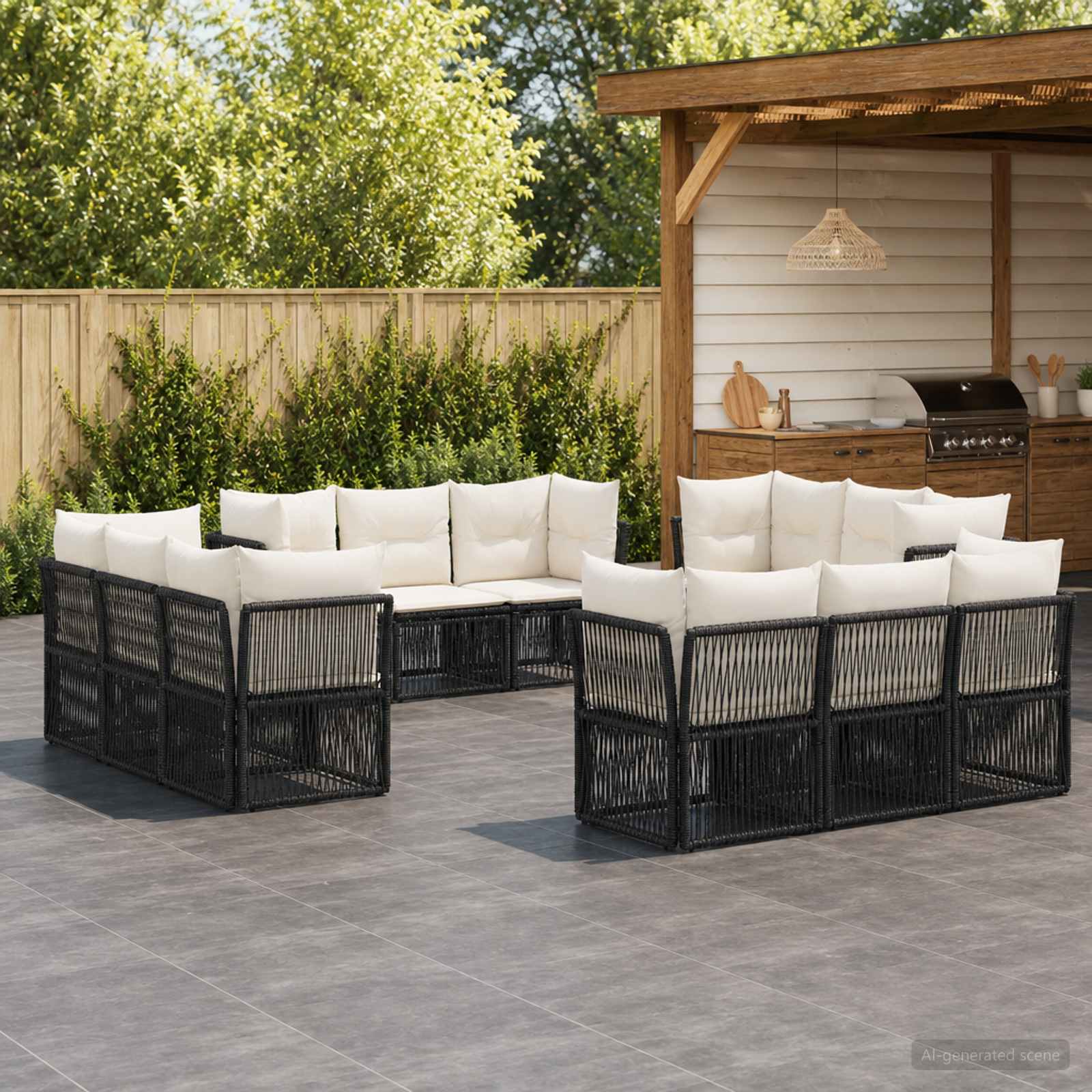 vidaXL Tuinbankenset 13 pcs Zwart poly rattan