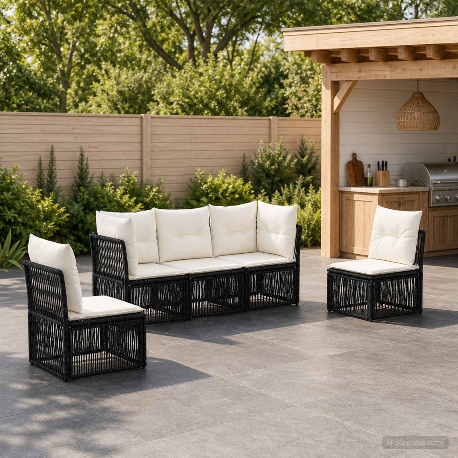 vidaXL Tuinbankenset 6 pcs Zwart poly rattan